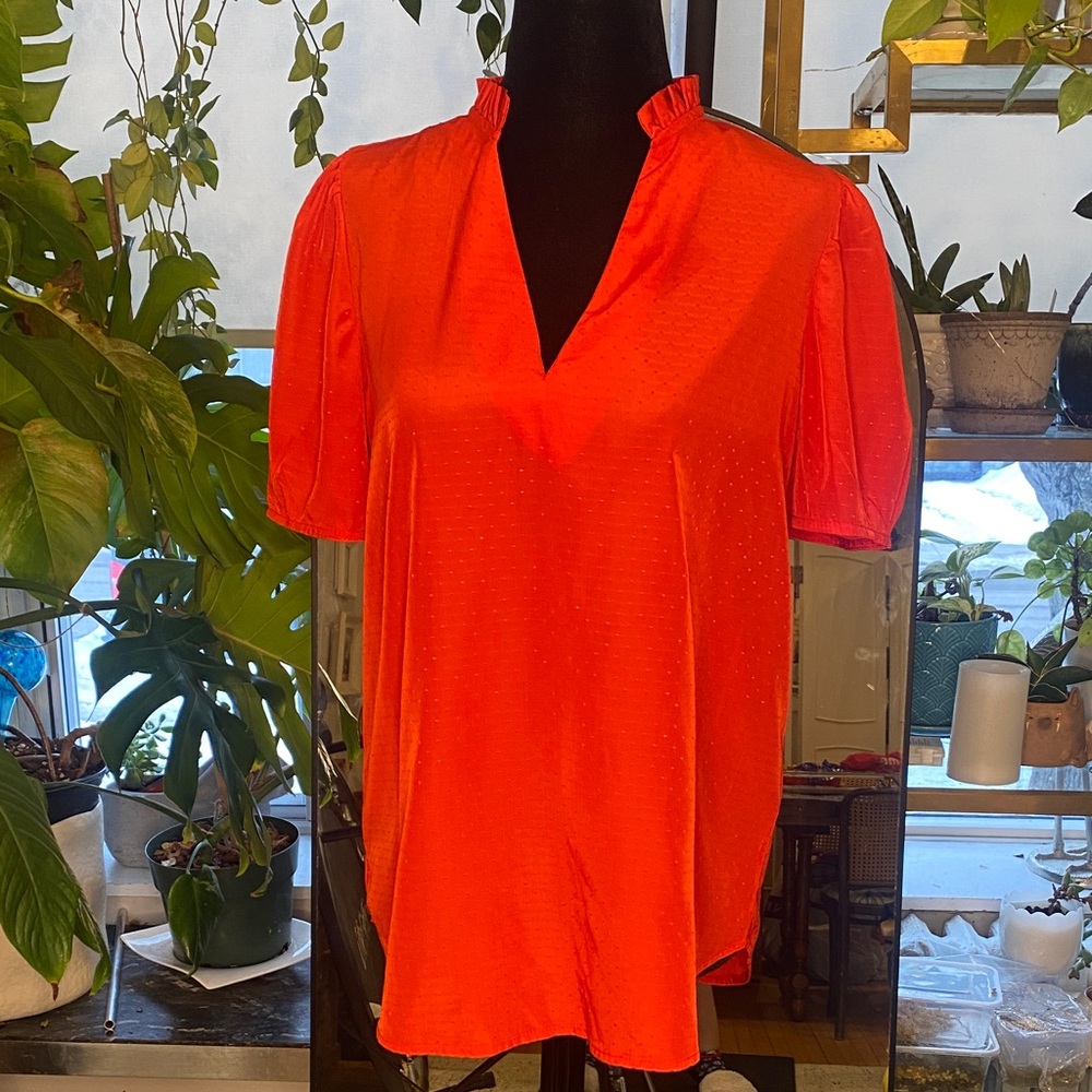 Mandee Bright Red Blouse with ruffle collar